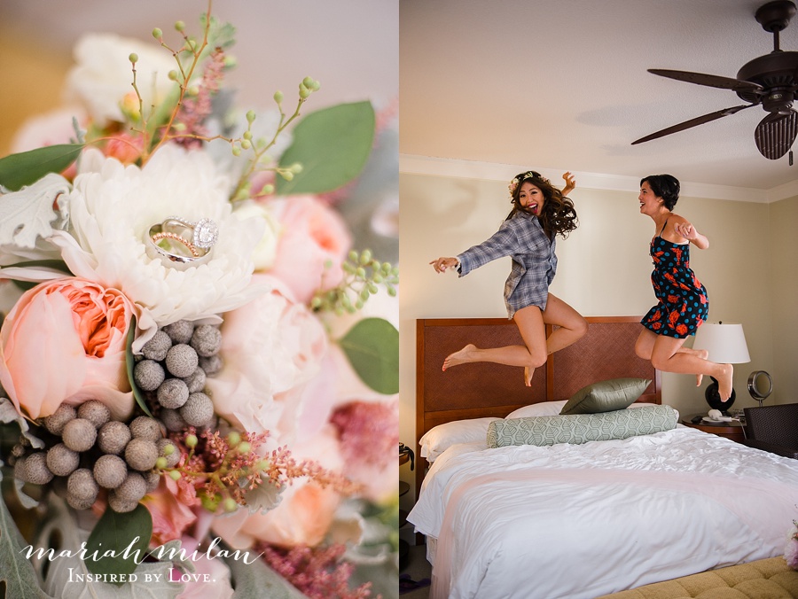 Bride jumping on the bed