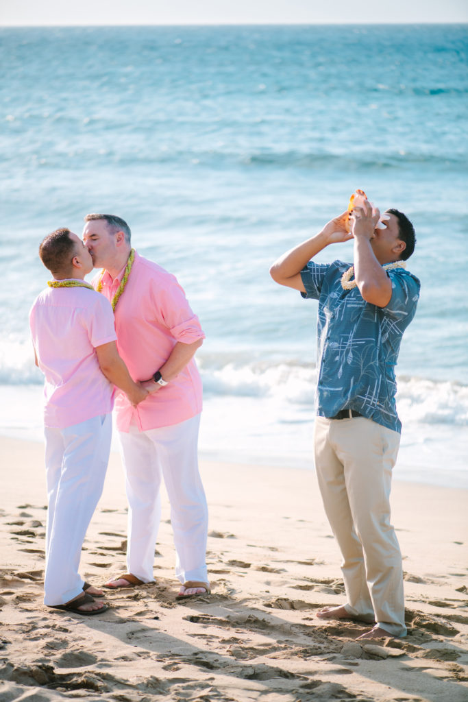 Maui gay wedding at Ironwood Beach (Oneloa Bay) by Mariah Milan Maui Photographers