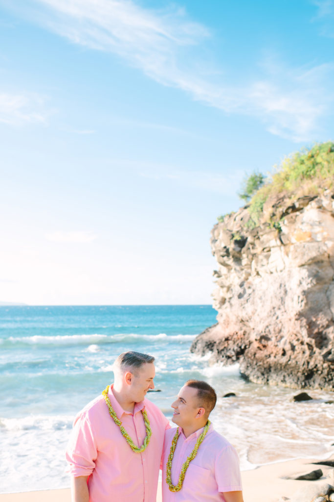 Maui gay wedding at Ironwood Beach (Oneloa Bay) by Mariah Milan Maui Photographers