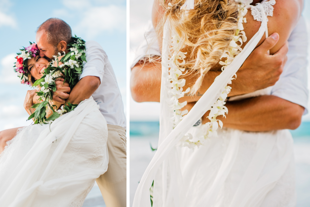 Giada and Matteo laugh together in the ocean breeze, a highlight of their meaningful longer elopement journey.