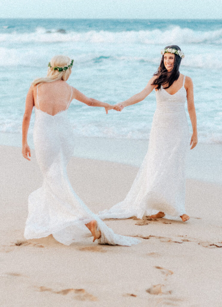 The newlyweds dance barefoot on the sand, their Maui elopement dreams coming true.