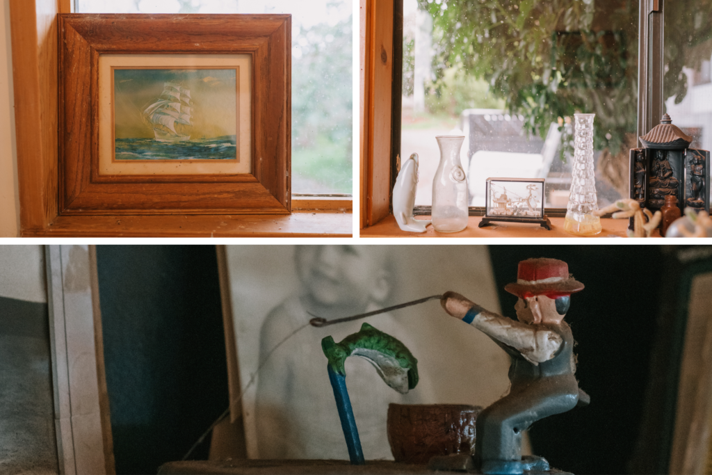 Close-up of a colorful mosaic artwork and sentimental items, evoking warmth and nostalgia within the home.